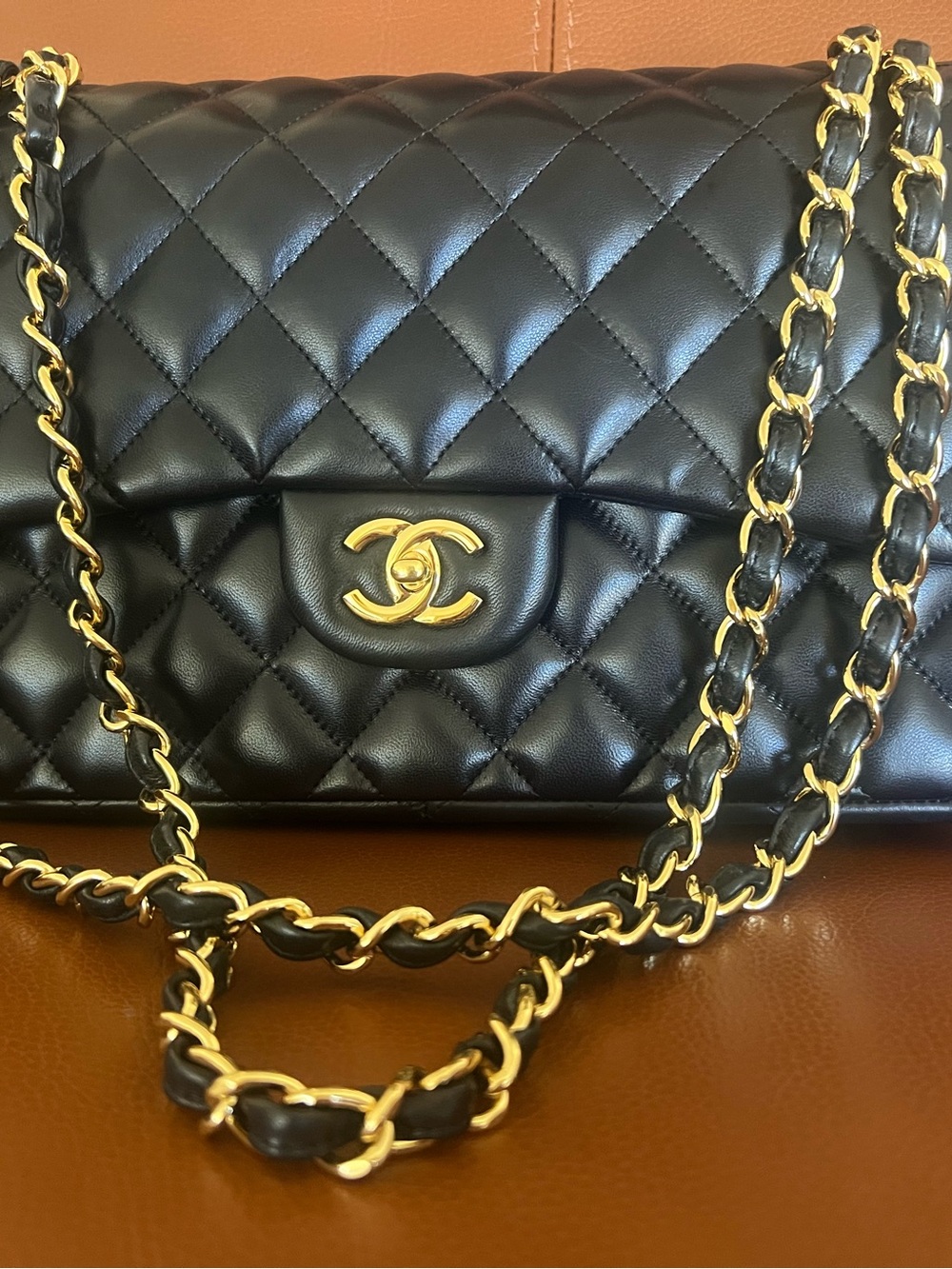 CHANEL Black Quilted Lambskin Shoulder Bag with Gold Hardware